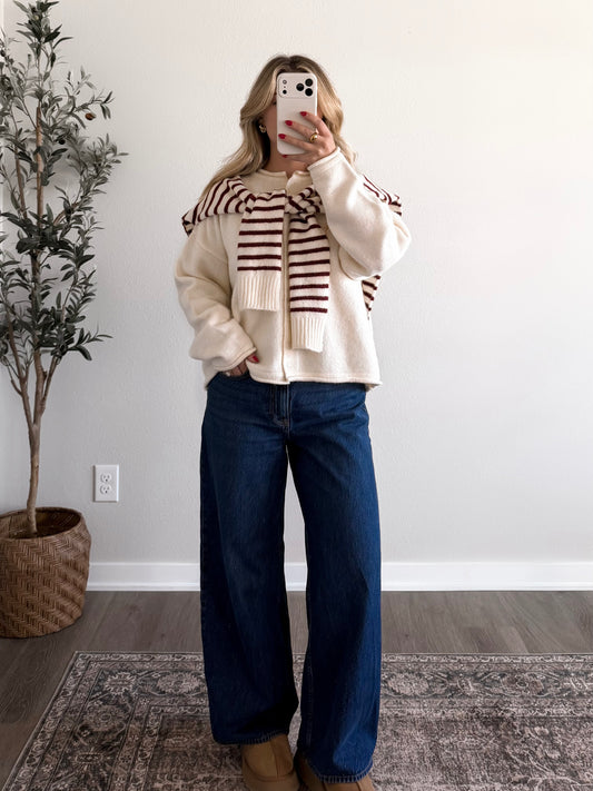 Apple Basket Striped Shawl Cardigan