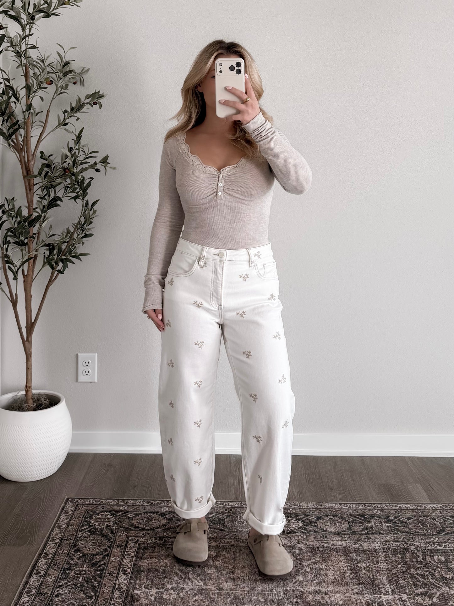 Meadow High Rise Embroidered Barrel Jean (Restocking 2.09)