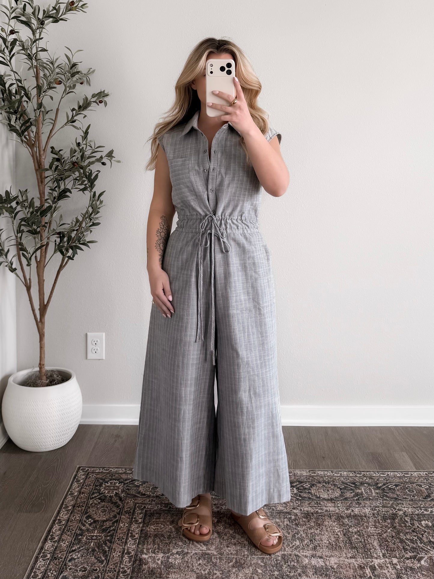 Morning Shift Striped Jumpsuit (Short Freindly)