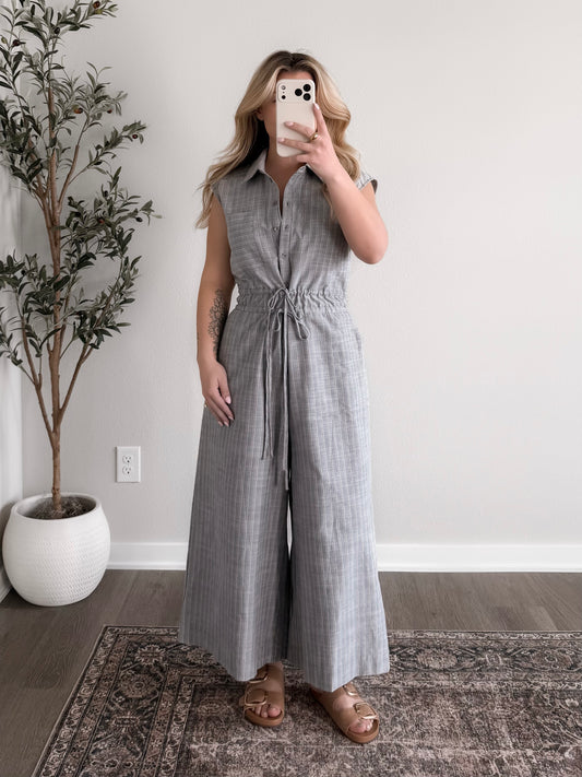 Morning Shift Striped Jumpsuit (Short Freindly)