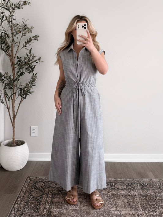 Morning Shift Striped Jumpsuit (Short Freindly)