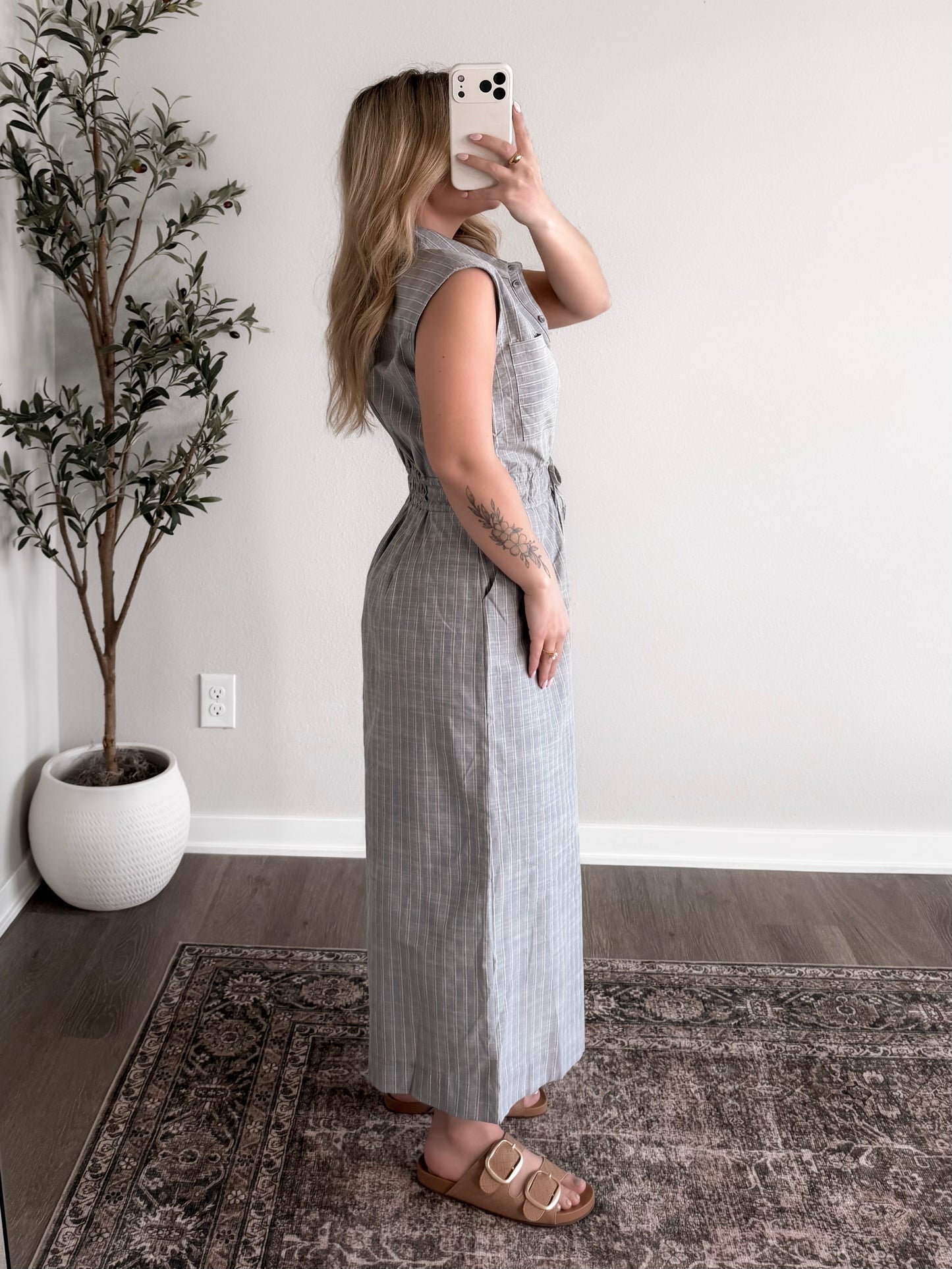 Morning Shift Striped Jumpsuit (Short Freindly)