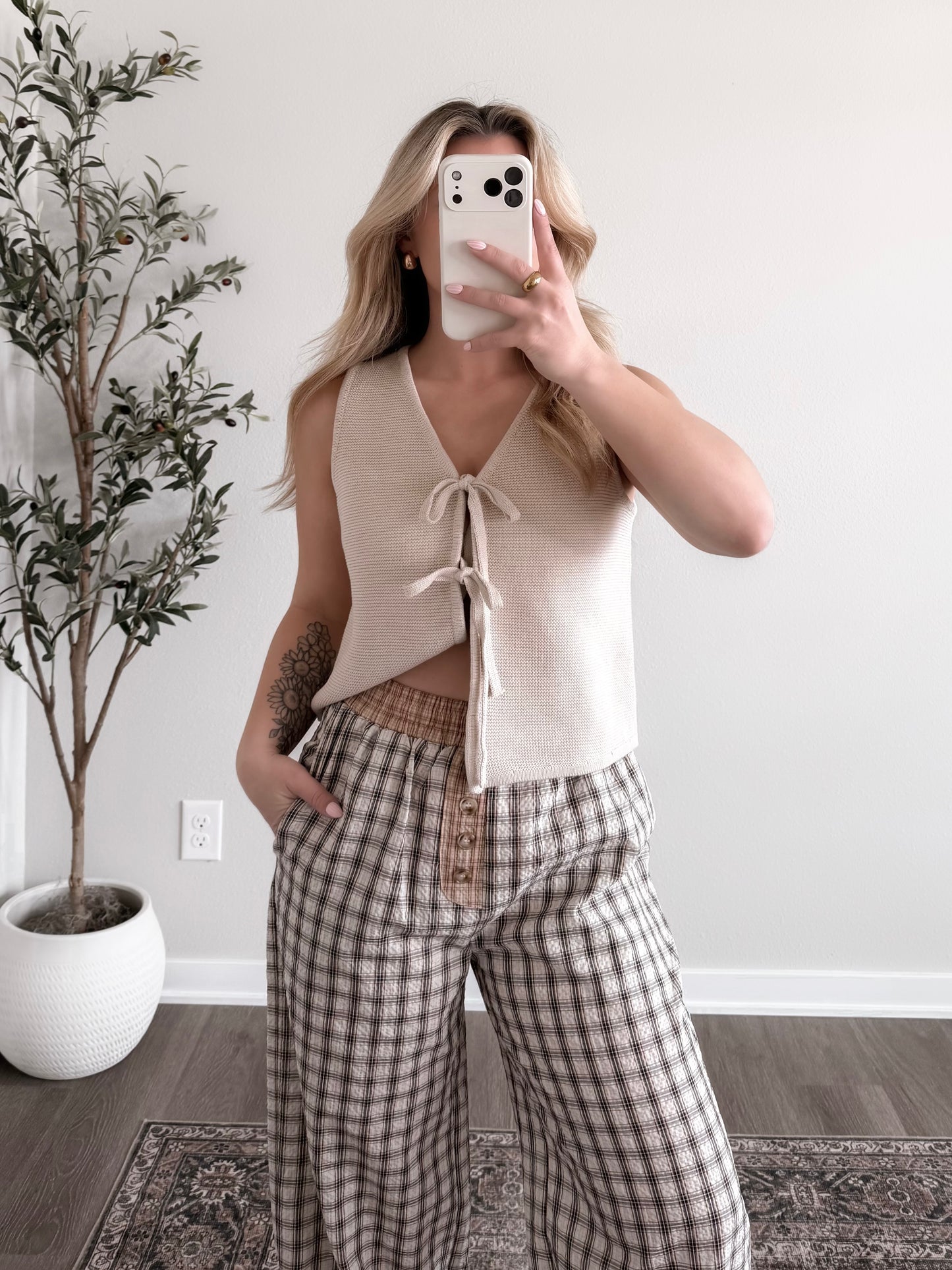 Tie Front Knit Sweater Tank