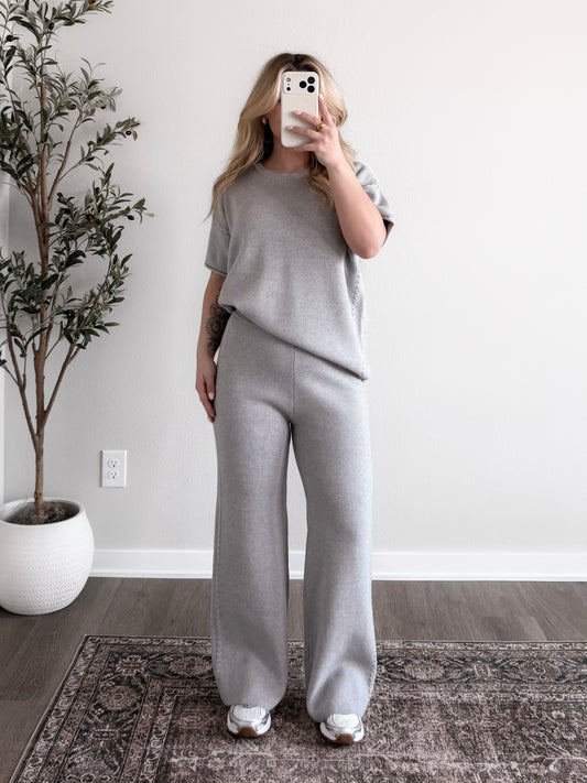 Spring Ease Ribbed Knit Set / Lt Grey