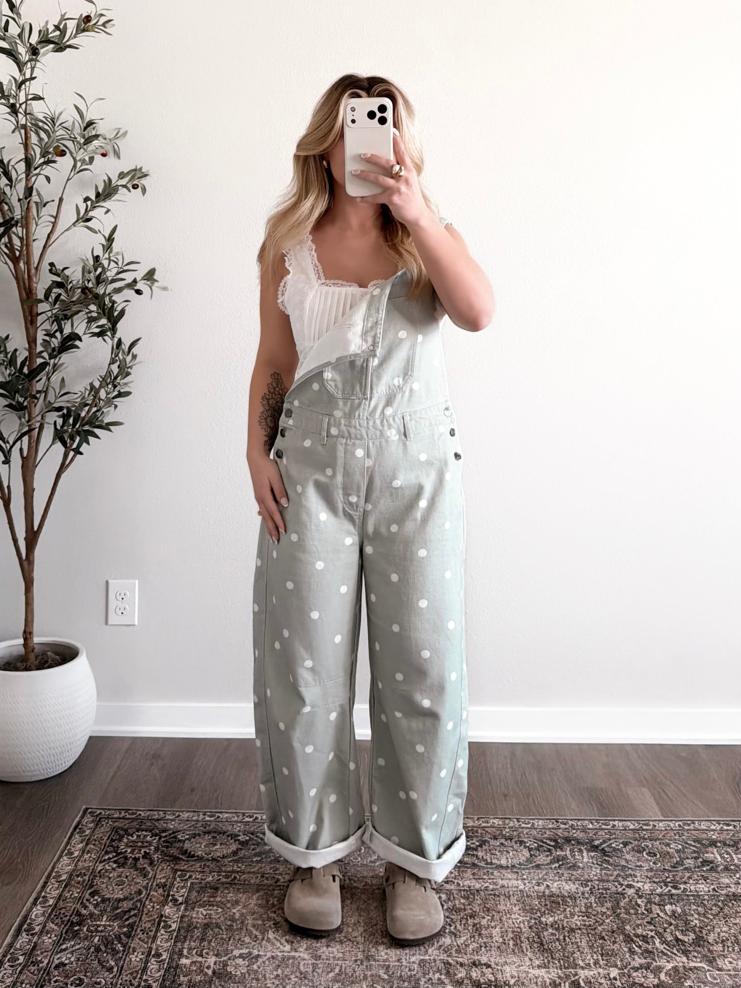 Spotted Barrel Overalls / Sage-Cream