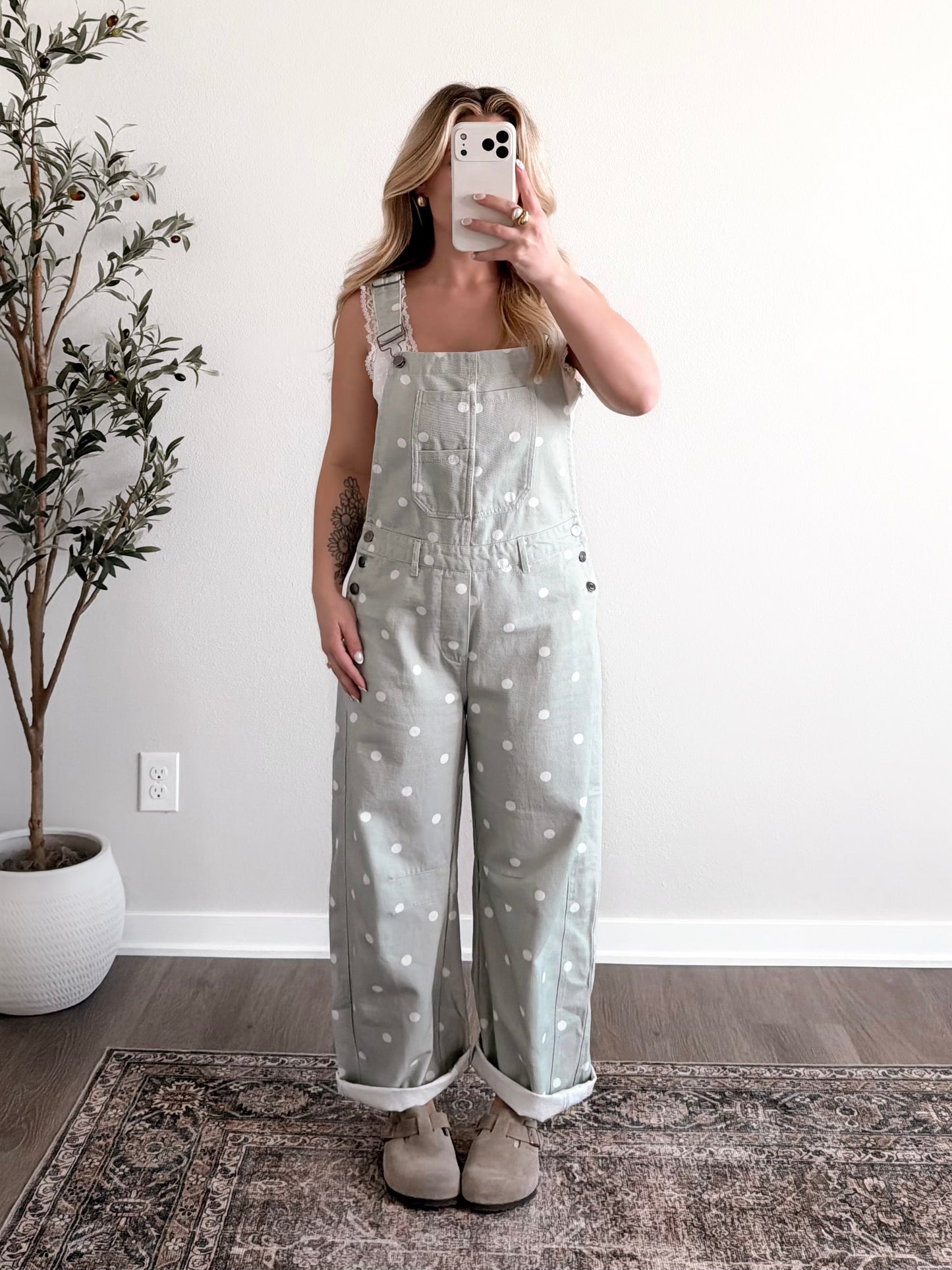 Spotted Barrel Overalls / Sage-Cream