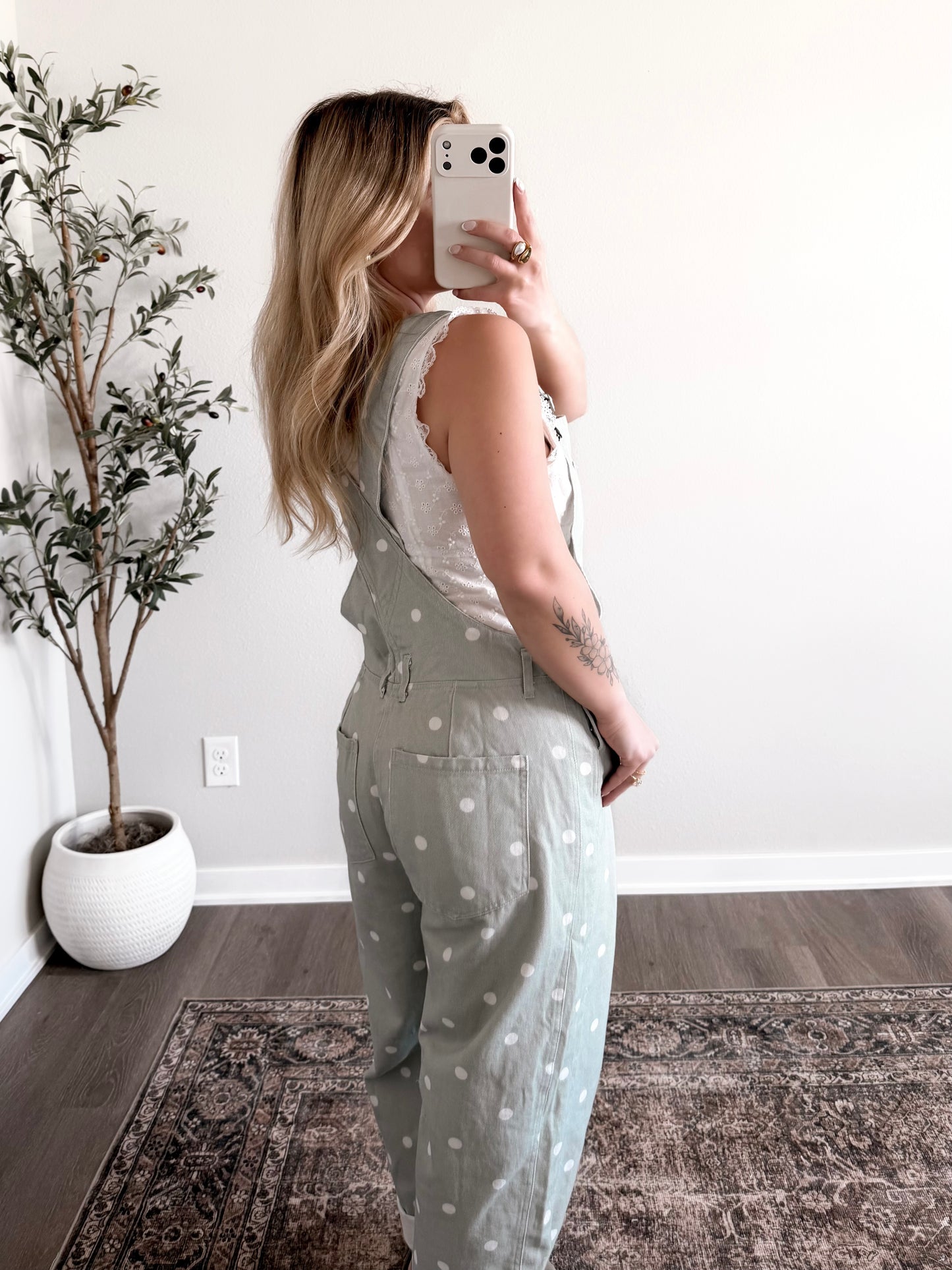 Spotted Barrel Overalls / Sage-Cream