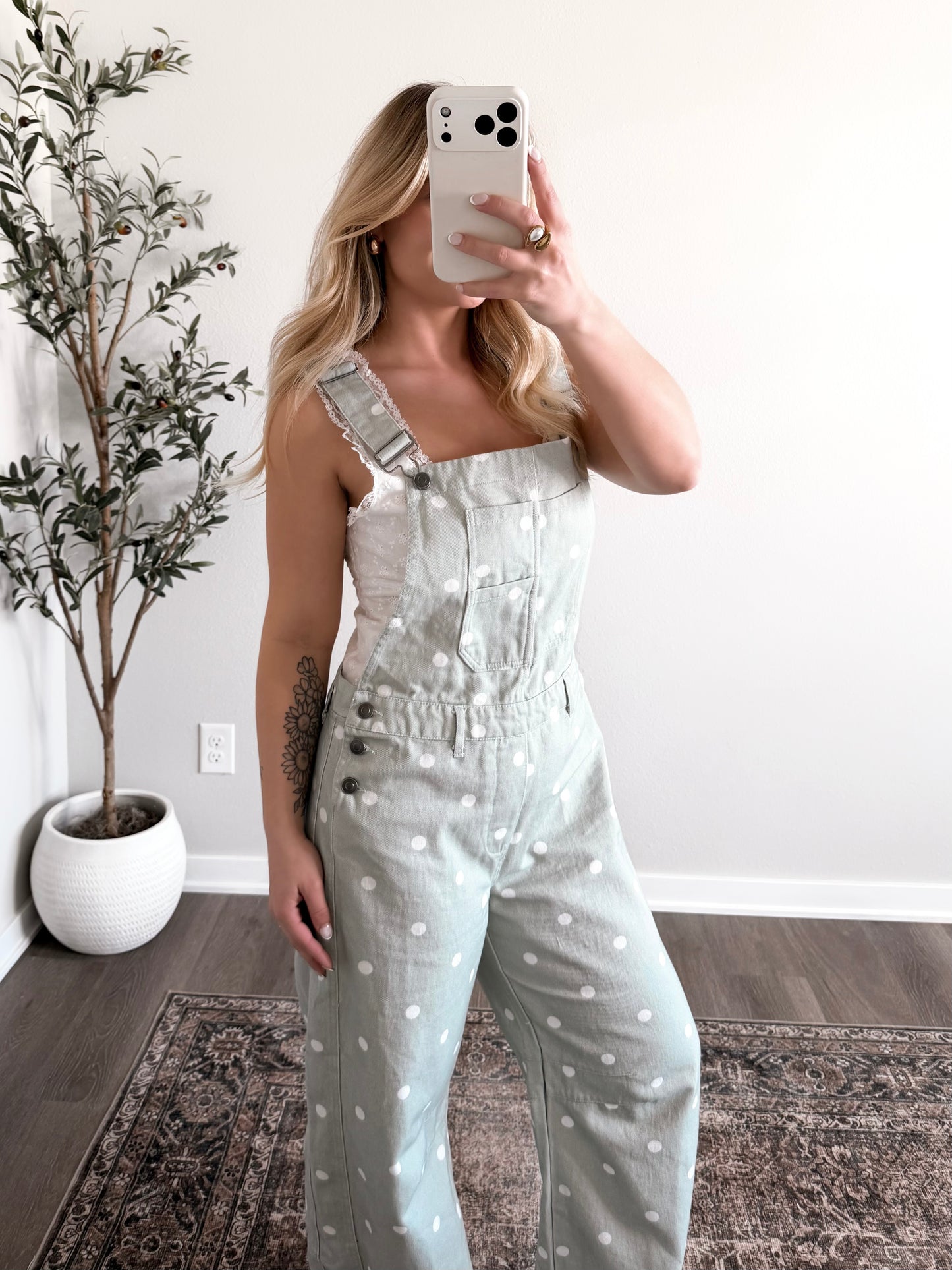 Spotted Barrel Overalls / Sage-Cream