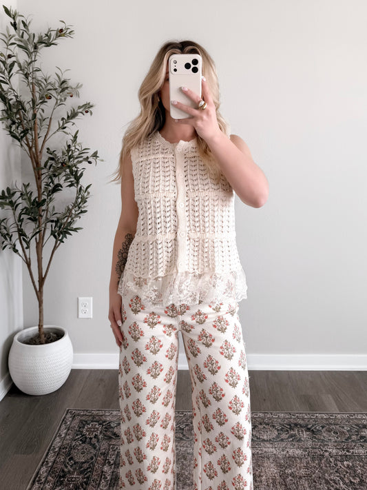 Feather Lace Open Knit Sweater