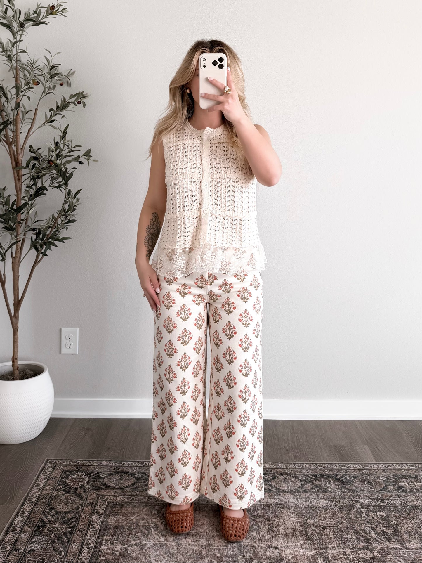 Feather Lace Open Knit Sweater