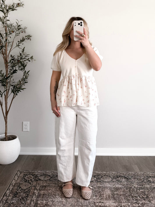 Dove Floral Babydoll Top / Cream-Pink