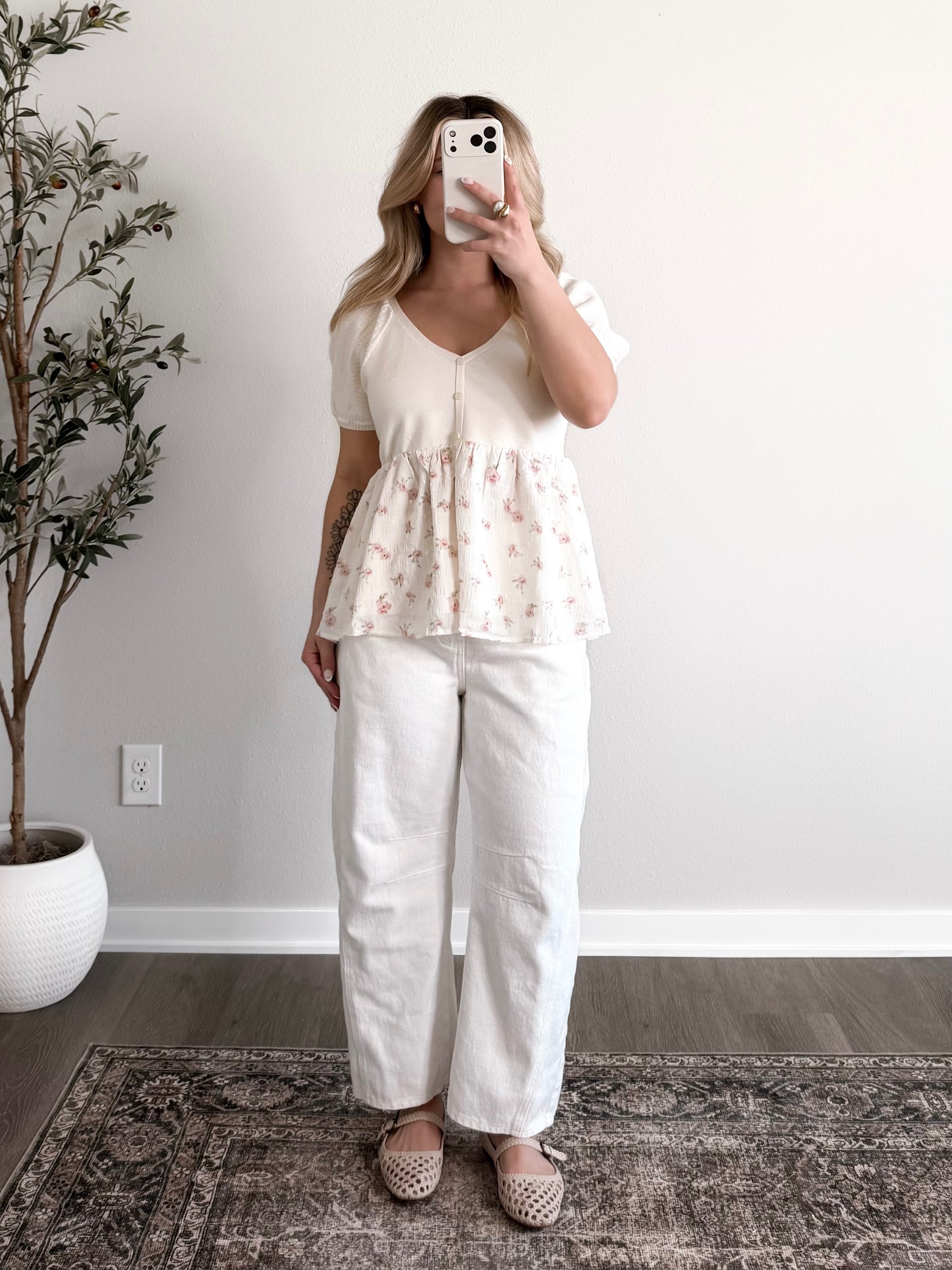 Dove Floral Babydoll Top / Cream-Pink