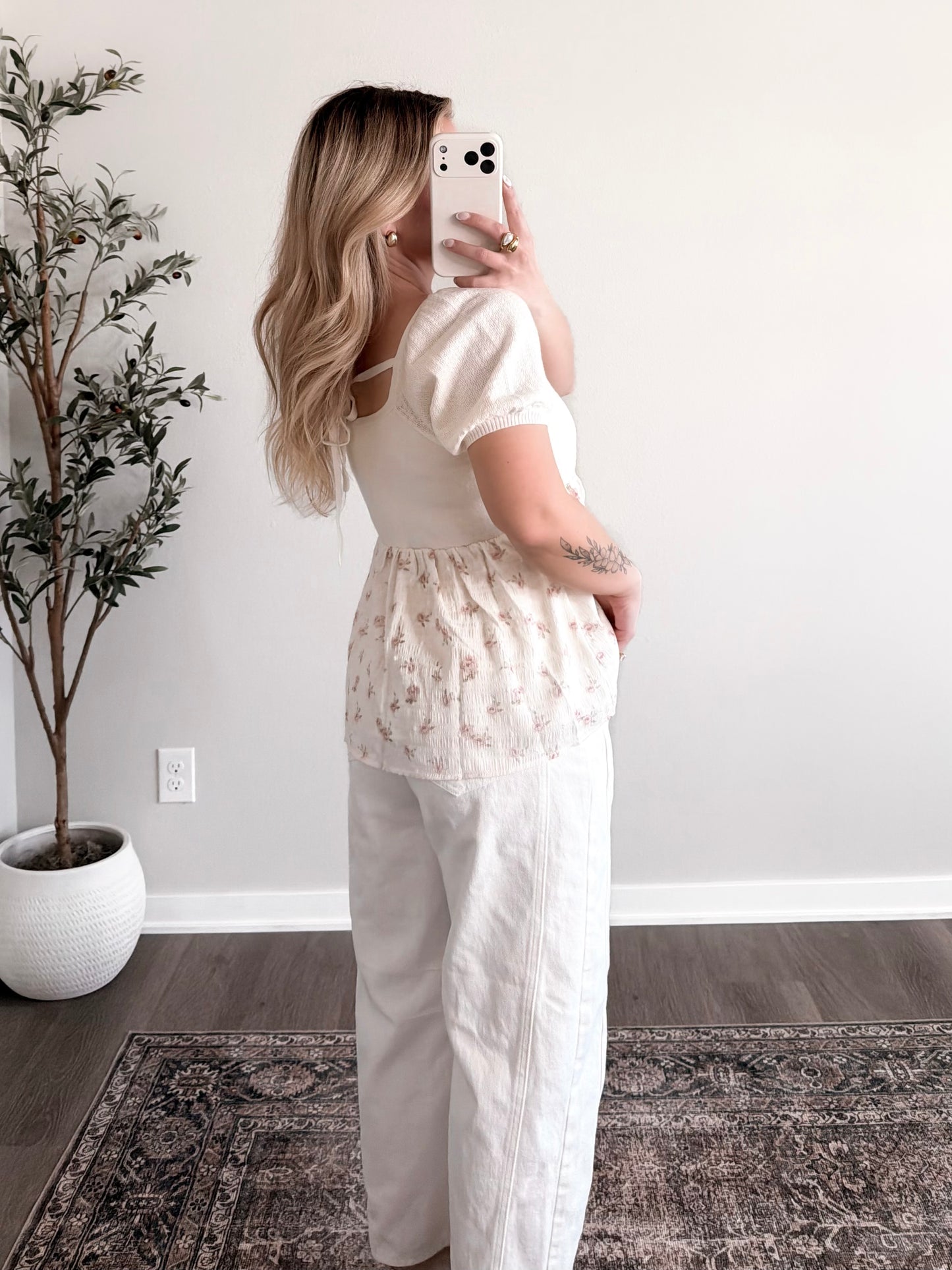 Dove Floral Babydoll Top / Cream-Pink