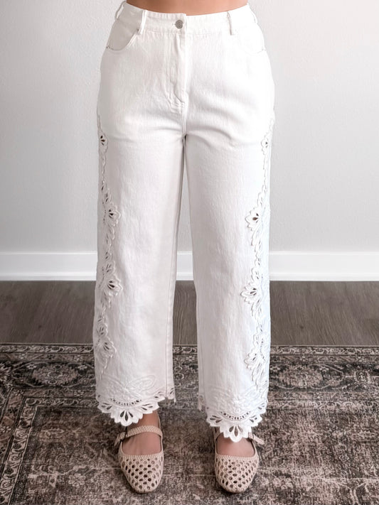 Willa Eyelet Cropped Denim Pant (Short Friendly)