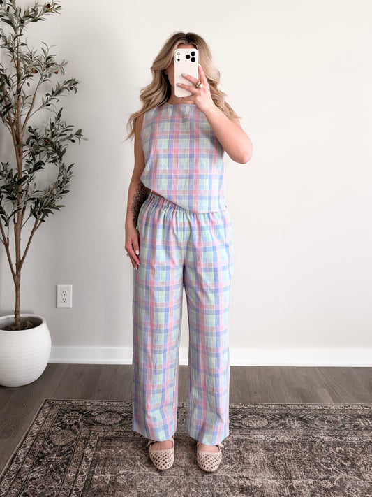 Pastel Picnic Plaid Pant Set