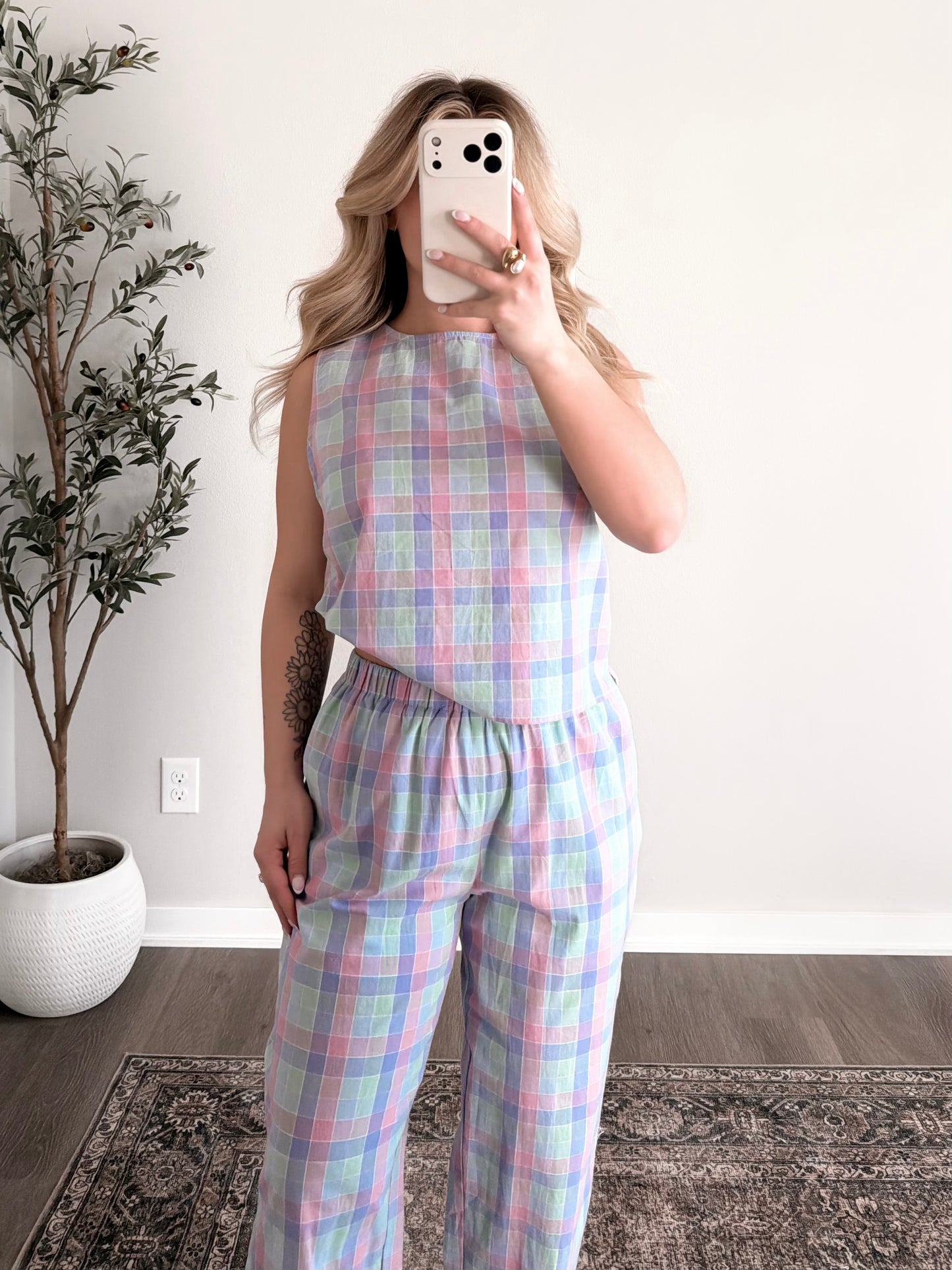 Pastel Picnic Plaid Pant Set
