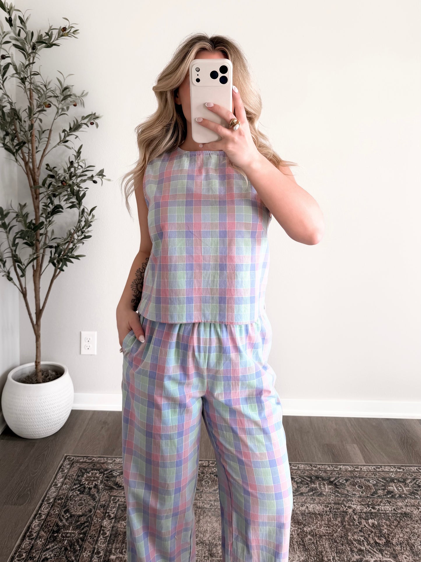 Pastel Picnic Plaid Pant Set
