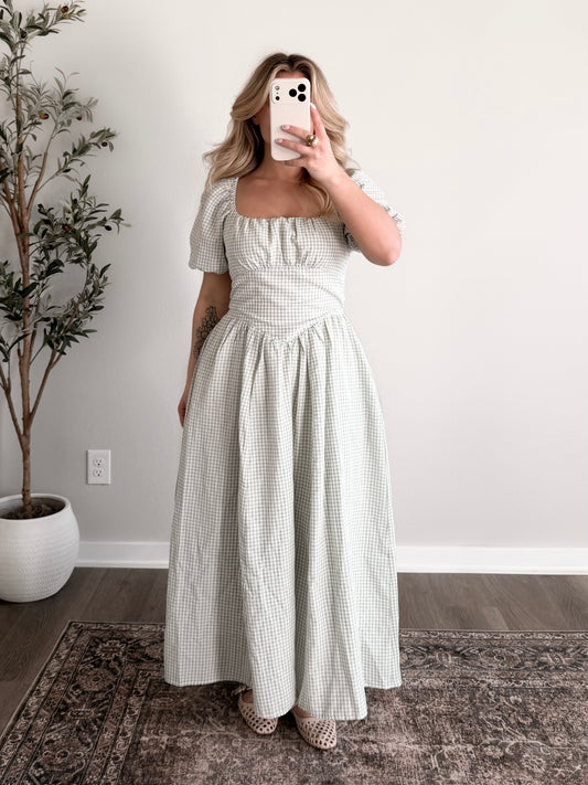 Sunday Sweet Gingham Maxi Dress / Sage (Restocking 3.09)
