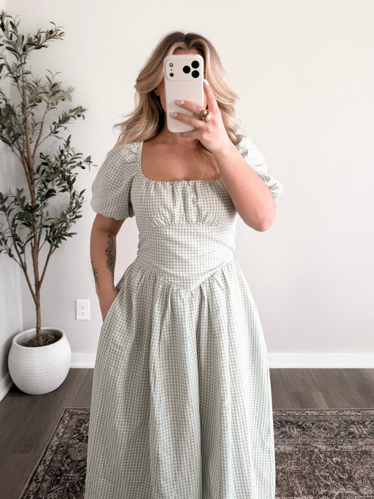 Sunday Sweet Gingham Maxi Dress / Sage (Restocking 3.09)