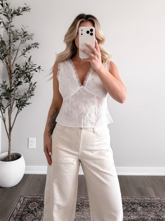 Better Off Lace Tie Back Top / White