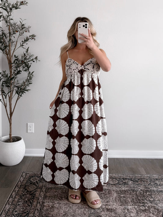 Golden Shore Crochet Midi Dress