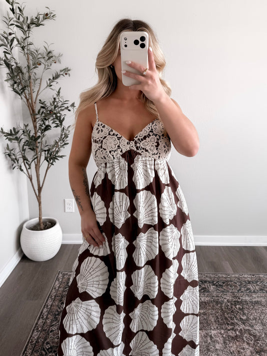 Golden Shore Crochet Midi Dress