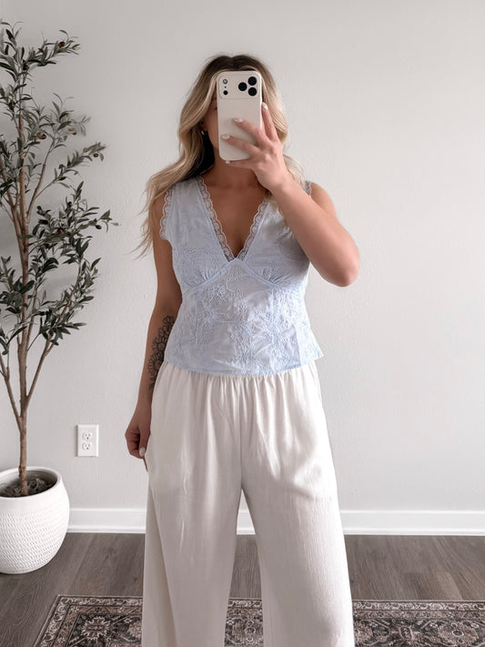 Better Off Lace Tie Back Top / Bluebell