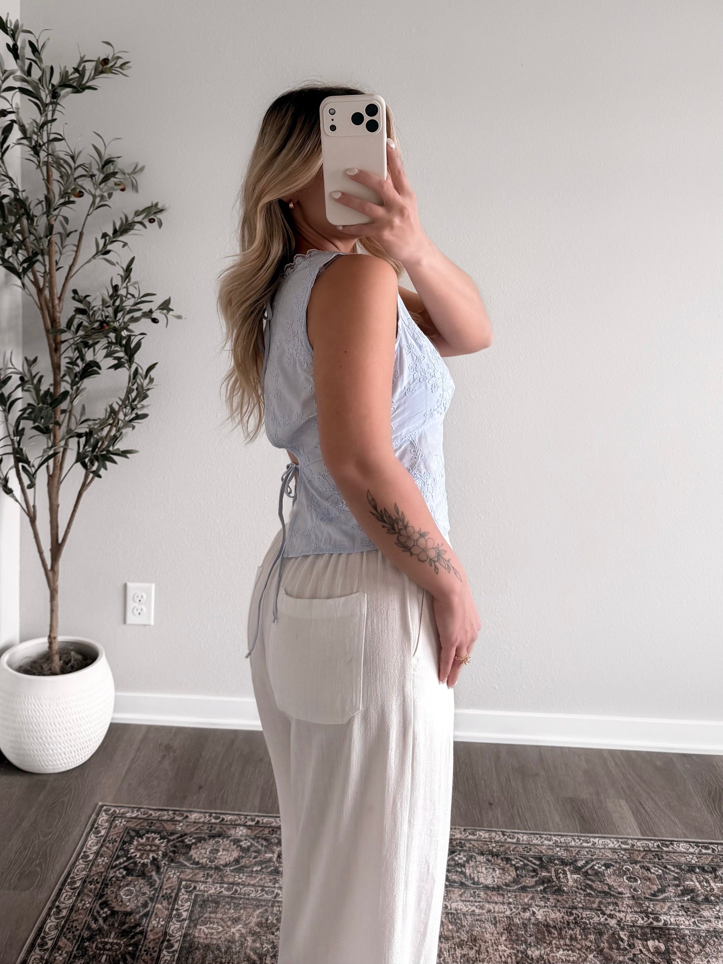 Better Off Lace Tie Back Top / Bluebell