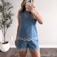 Maebelle Eyelet Denim Short Set