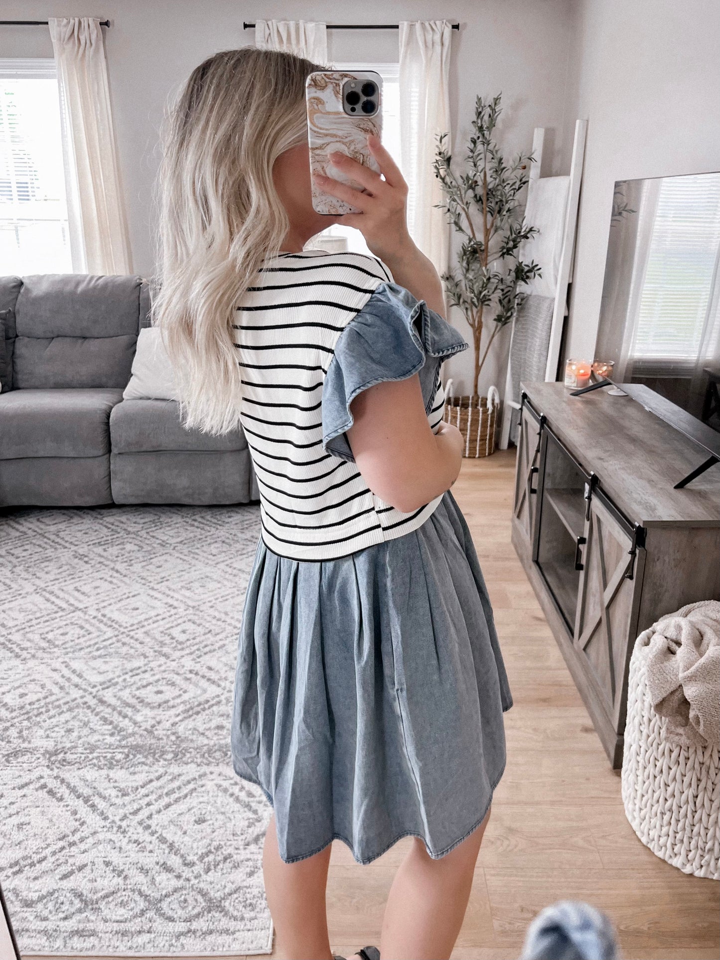 Farmers Market Striped Denim Dress Final Sale