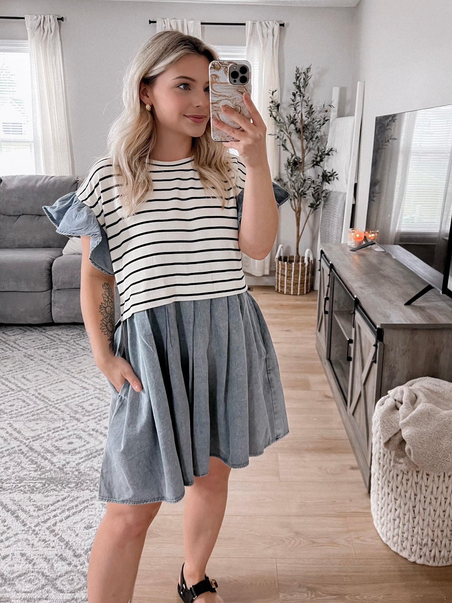 Farmers Market Striped Denim Dress Final Sale