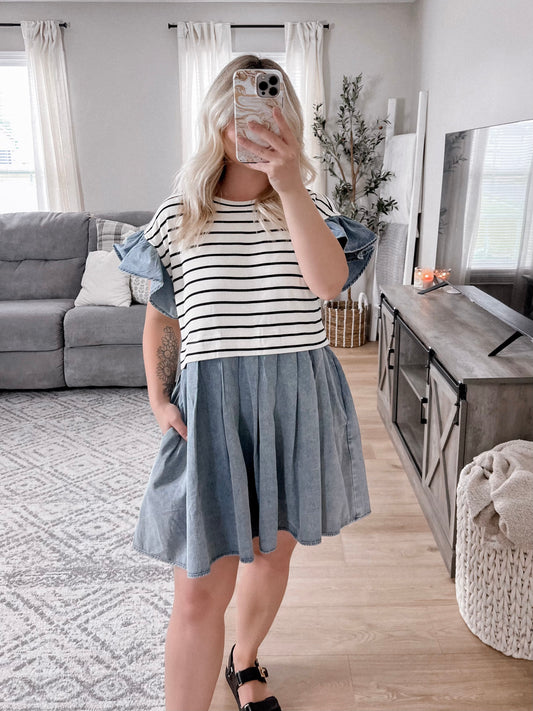 Farmers Market Striped Denim Dress Final Sale