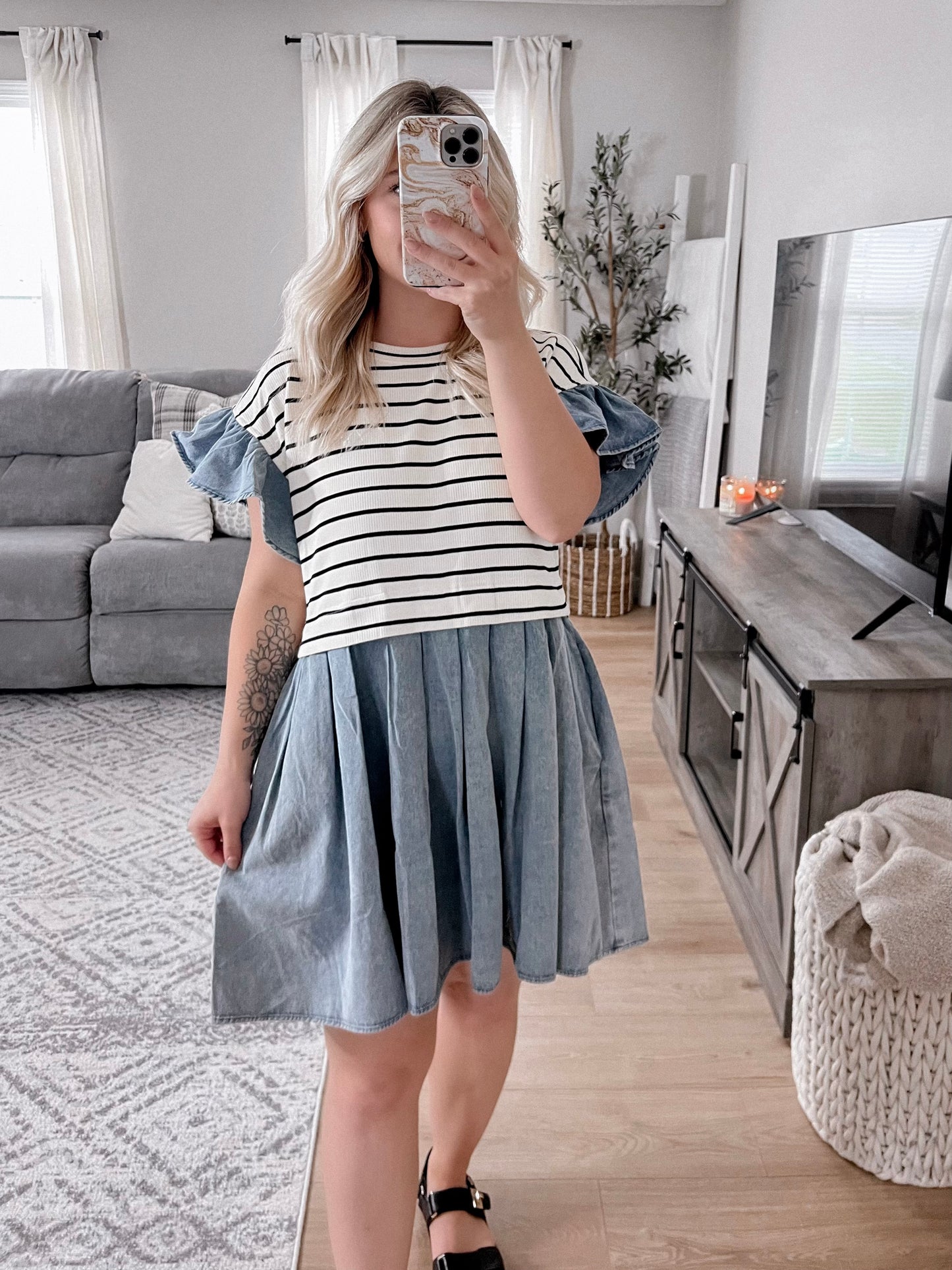 Farmers Market Striped Denim Dress Final Sale