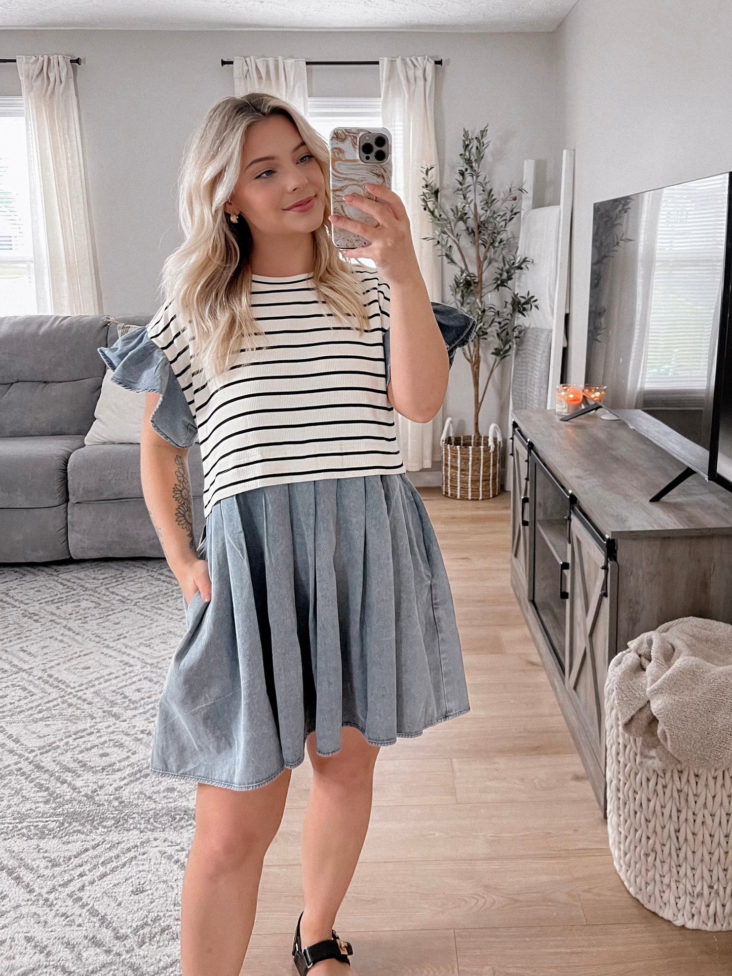 Farmers Market Striped Denim Dress Final Sale