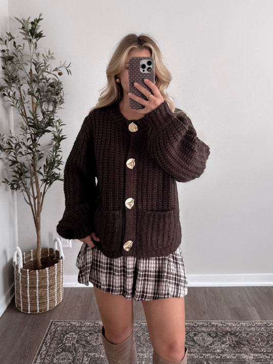 Dark Roast Gold Button Cardigan