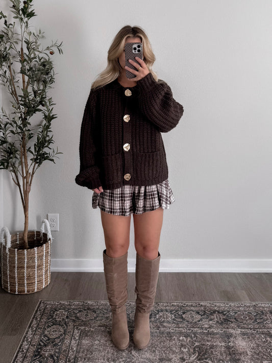 Dark Roast Gold Button Cardigan