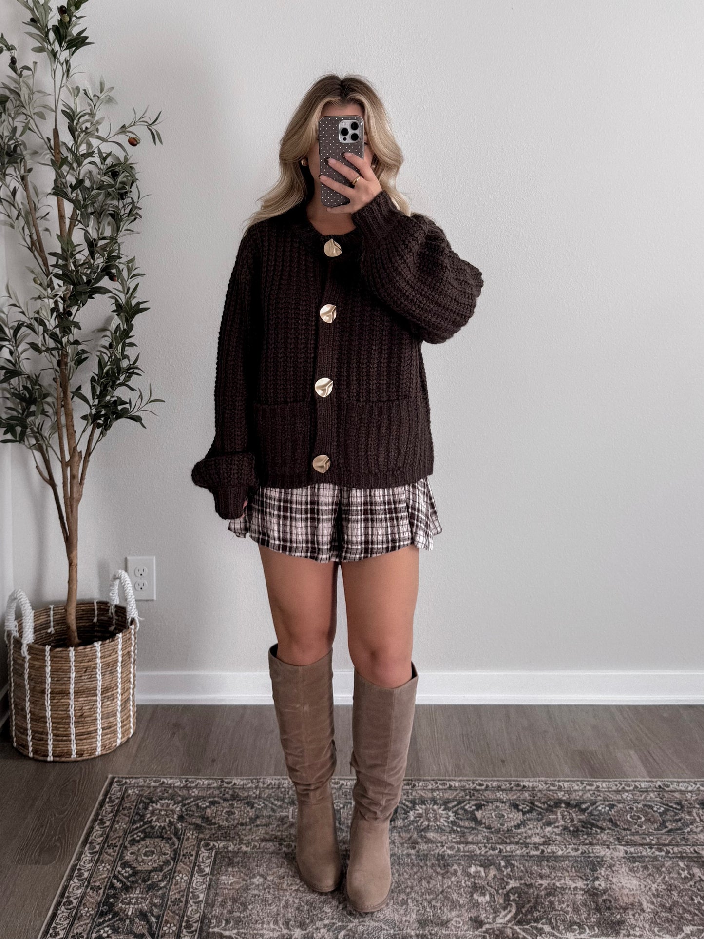 Dark Roast Gold Button Cardigan