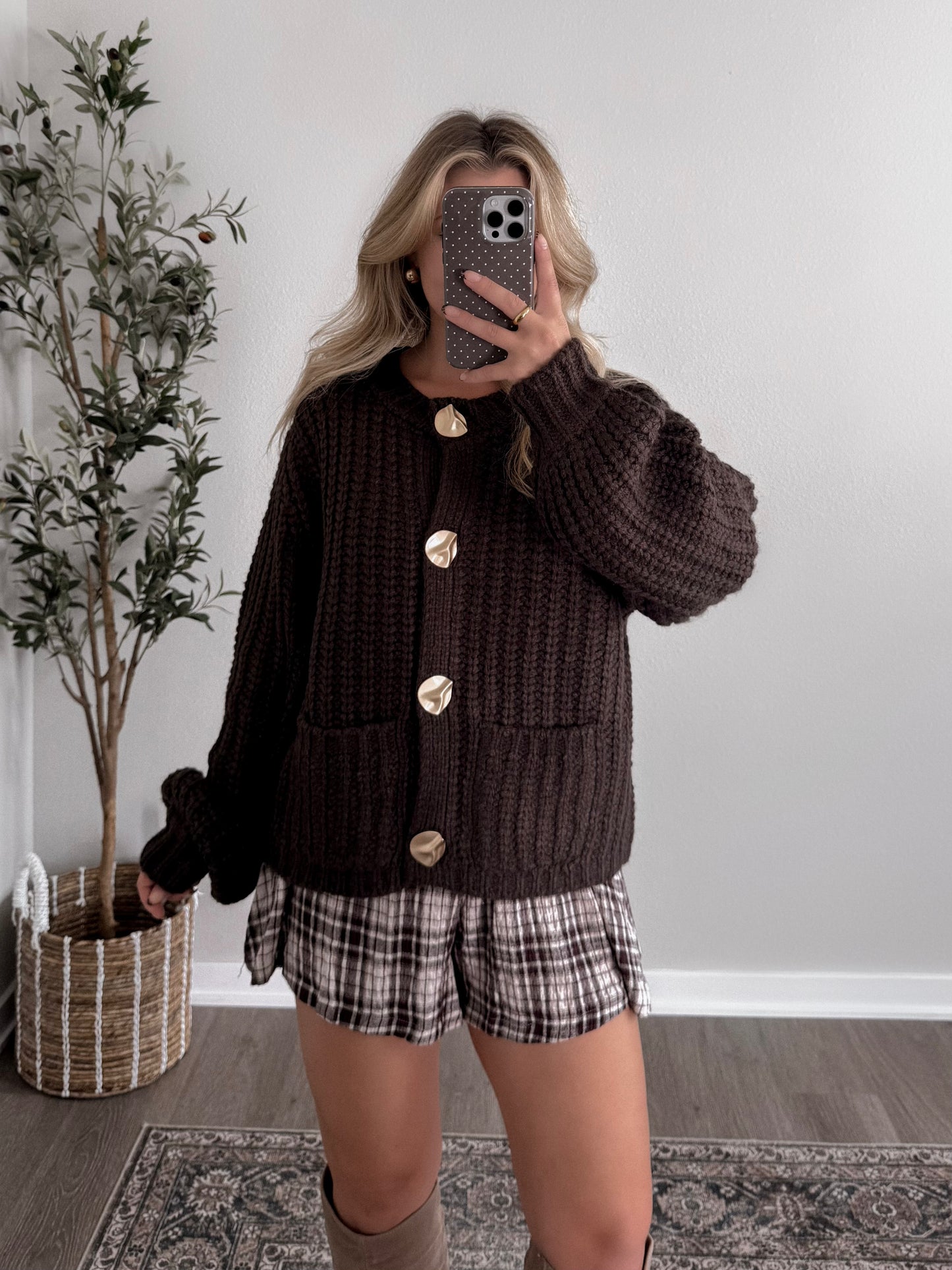 Dark Roast Gold Button Cardigan
