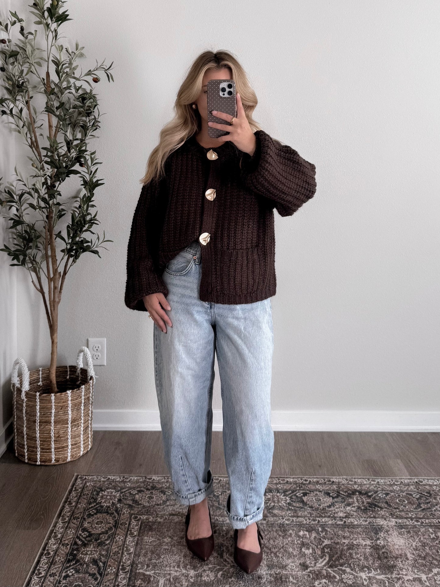 Dark Roast Gold Button Cardigan
