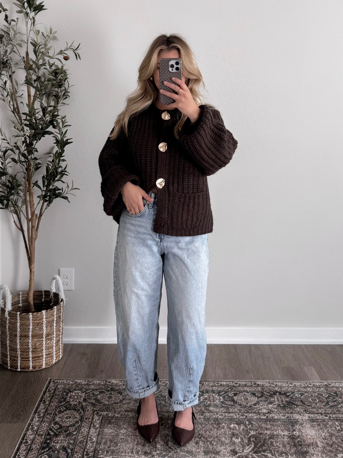 Dark Roast Gold Button Cardigan
