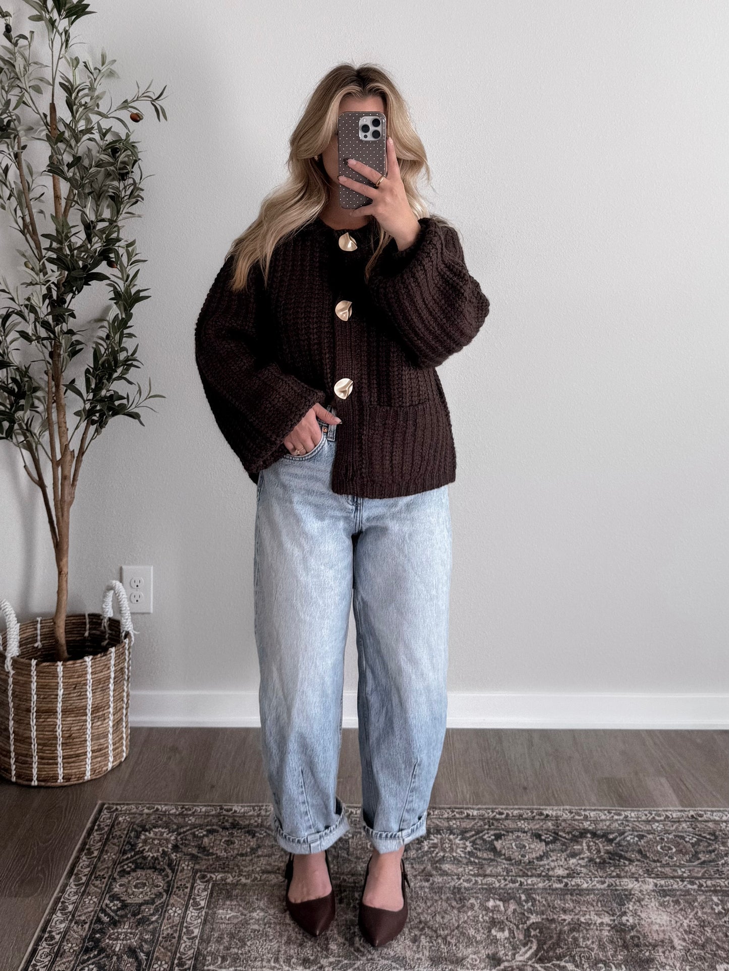 Dark Roast Gold Button Cardigan