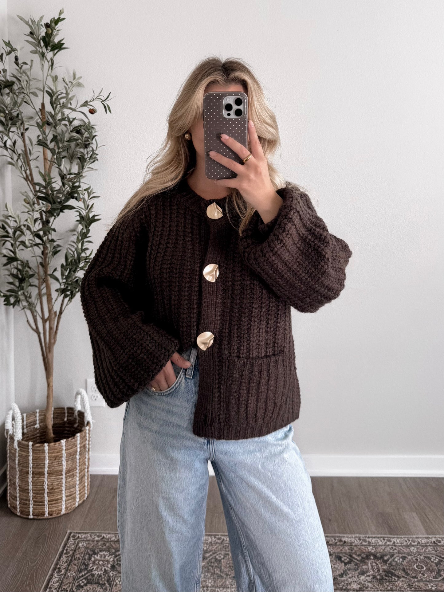 Dark Roast Gold Button Cardigan