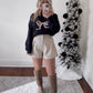 White Christmas Leather Shorts / Ecru