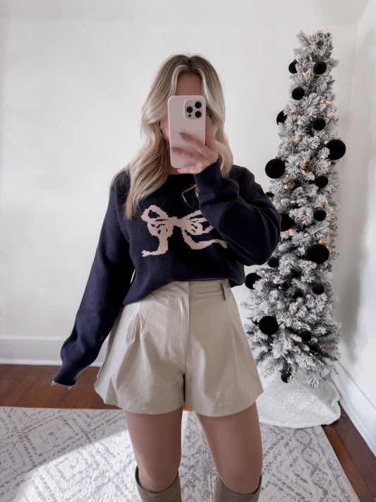 White Christmas Leather Shorts / Ecru