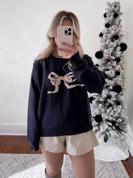 Navy Ribbon Bow Sweater