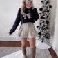 White Christmas Leather Shorts / Ecru