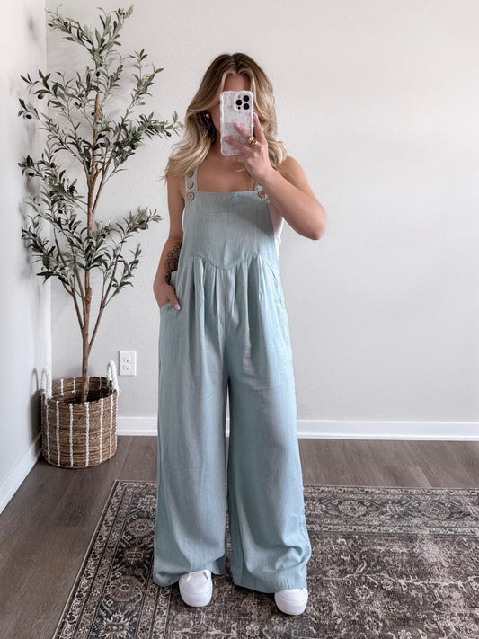 Mom Approved Linen Jumpsuit / Dusty Blue