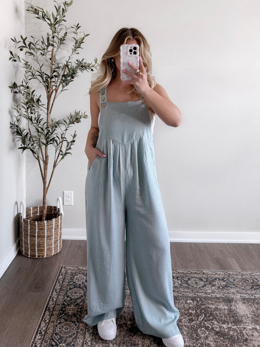 Mom Approved Linen Jumpsuit / Dusty Blue