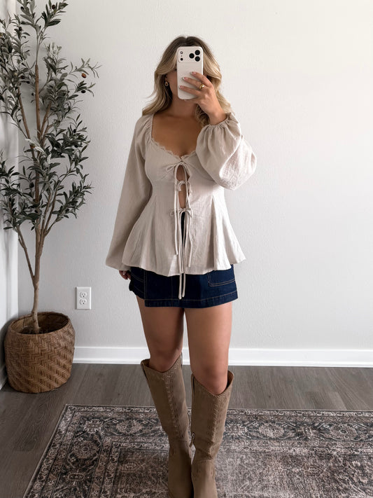 Far Away Tie Front Top