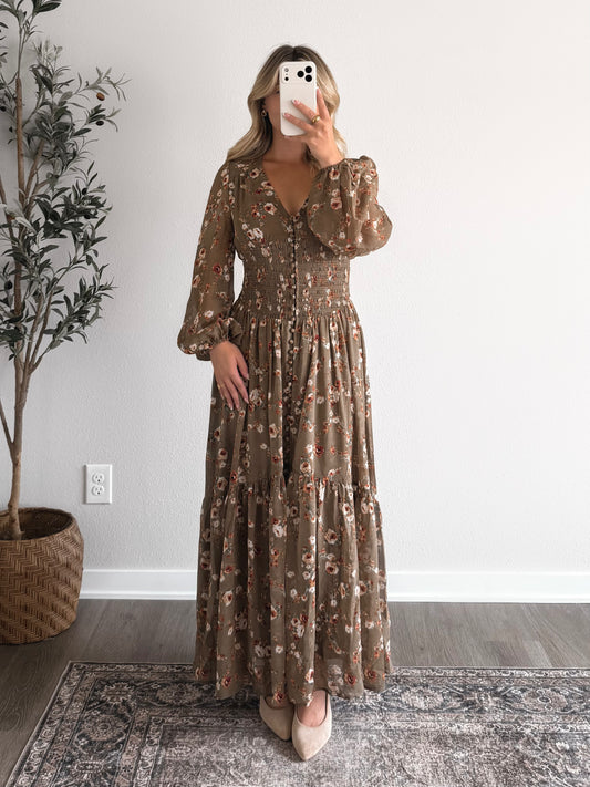 Olive Grove Floral Maxi Dress
